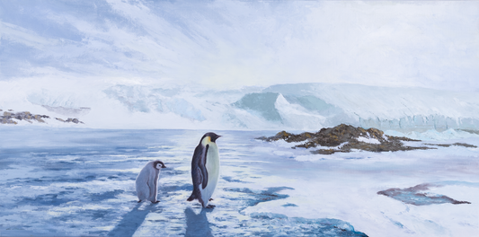 Emperor Penguins-Walking at Sunset